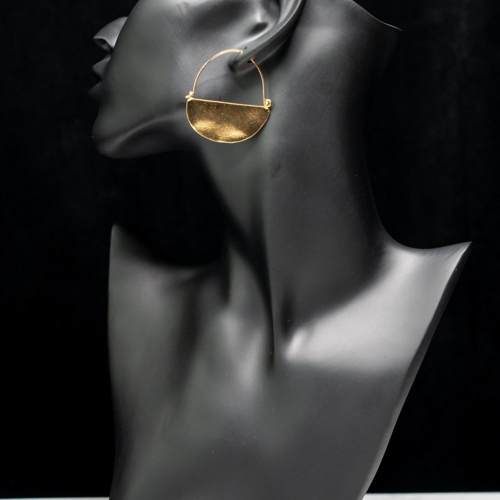 Half Moon Hammered Drop Hoop Earrings in Gold - Picture 3 of 7